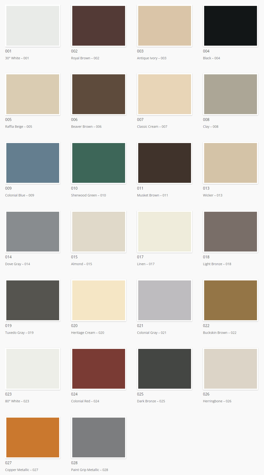 Traditional painted aluminum color options for gutters